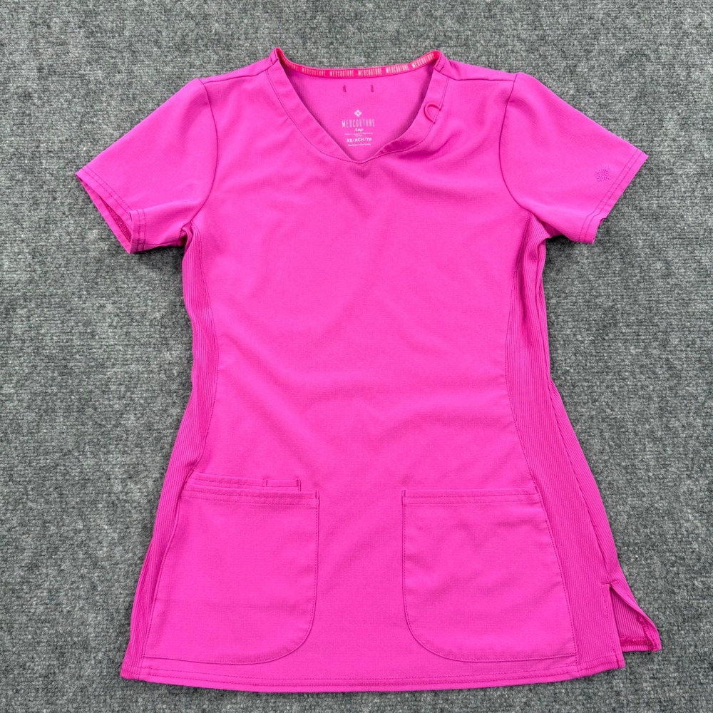 MedCouture Scrub Top Size XS Amp Pink V Neck Top Tunic Side Slits Women's